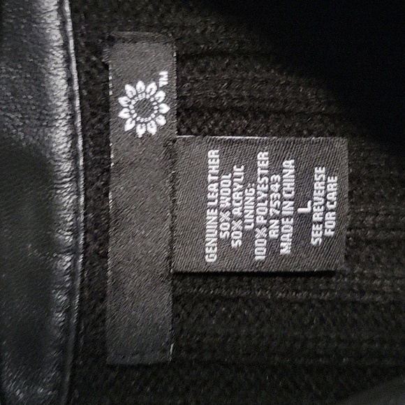 Leather & Wool Blend Knit Bikercore Moto Jacket Black size L - Picture 3 of 14